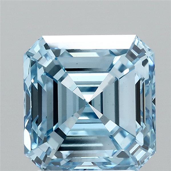 3.13 Carat Asscher Lab Grown Diamond, Fancy Vivid Blue Color, VS1 Clarity