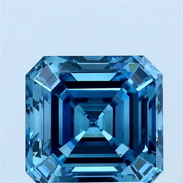 2.01 Carat Asscher Lab Grown Diamond, Fancy Vivid Blue Color, VS1 Clarity