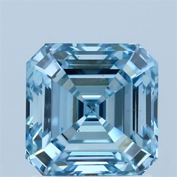 1.51 Carat Asscher Lab Grown Diamond, Fancy Vivid Blue Color, VS2 Clarity