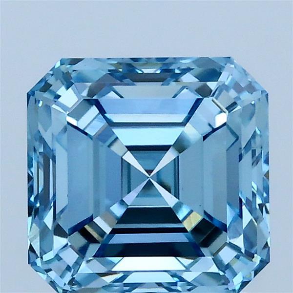 2.06 Carat Asscher Lab Grown Diamond, Fancy Vivid Blue Color, VS1 Clarity