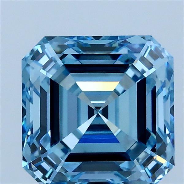 2.07 Carat Asscher Lab Grown Diamond, Fancy Vivid Blue Color, VS1 Clarity