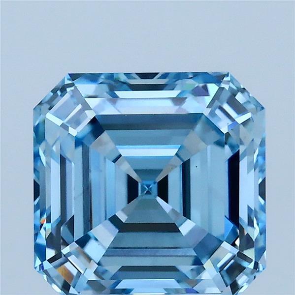 3.01 Carat Asscher Lab Grown Diamond, Fancy Vivid Blue Color, VS1 Clarity