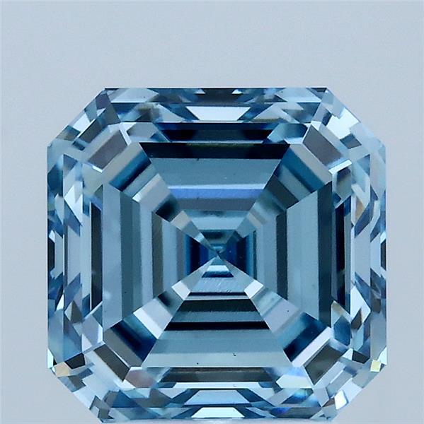 3.24 Carat Asscher Lab Grown Diamond, Fancy Vivid Blue Color, VS1 Clarity
