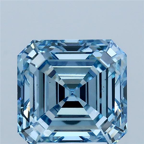3.25 Carat Asscher Lab Grown Diamond, Fancy Vivid Blue Color, VS1 Clarity