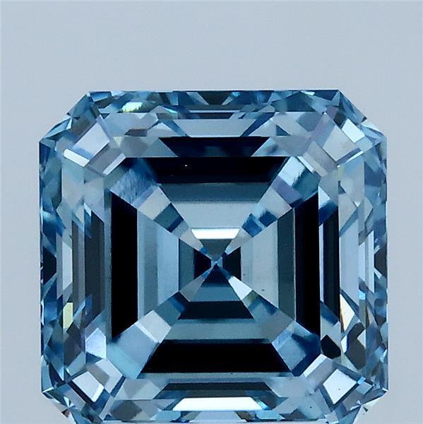 3.09 Carat Asscher Lab Grown Diamond, Fancy Vivid Blue Color, VS1 Clarity