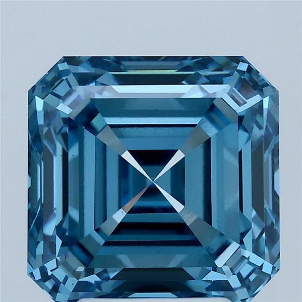 4.02 Carat Asscher Lab Grown Diamond, Fancy Vivid Blue Color, VS1 Clarity