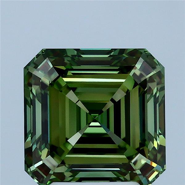 3.25 Carat Asscher Lab Grown Diamond, Fancy Vivid Green Color, VVS2 Clarity