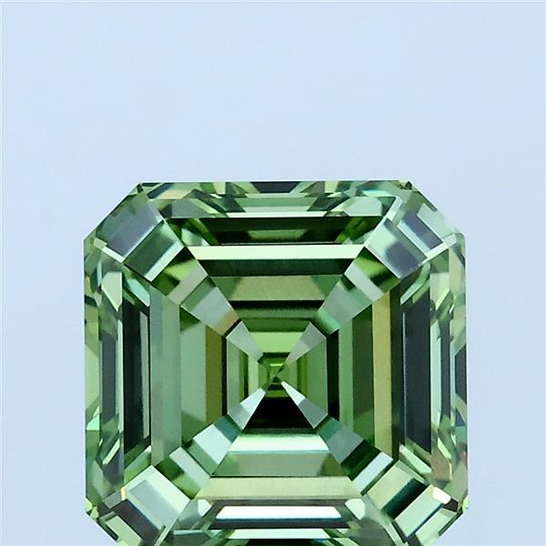 3.00 Carat Asscher Lab Grown Diamond, Fancy Vivid Green Color, VS1 Clarity