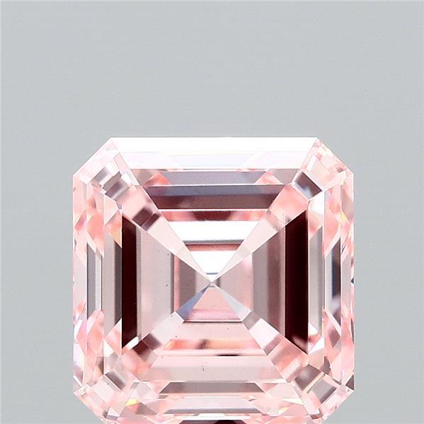 3.23 Carat Asscher Lab Grown Diamond, Fancy Intense Pink Color, VS1 Clarity