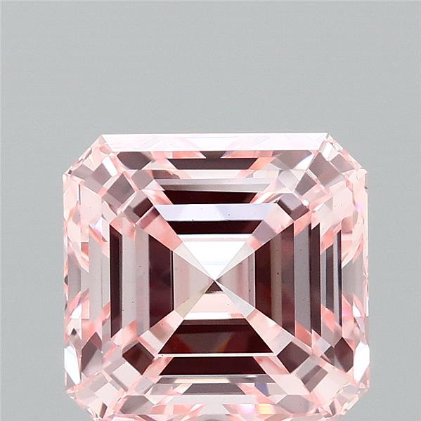 3.09 Carat Asscher Lab Grown Diamond, Fancy Intense Pink Color, VS1 Clarity