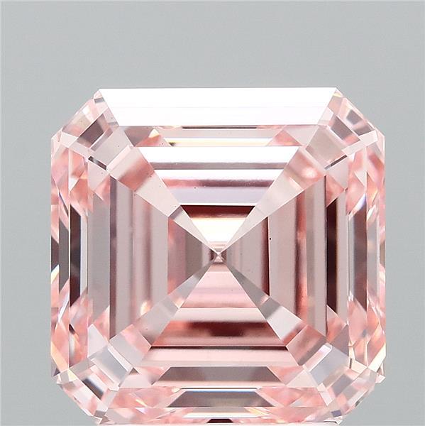 3.29 Carat Asscher Lab Grown Diamond, Fancy Intense Pink Color, VS1 Clarity