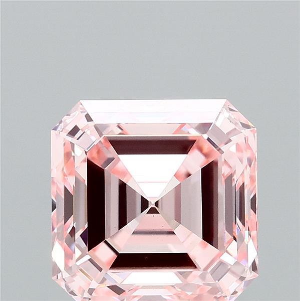 3.24 Carat Asscher Lab Grown Diamond, Fancy Intense Pink Color, VS1 Clarity