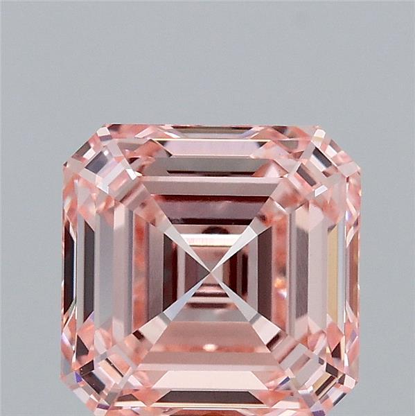 2.57 Carat Asscher Lab Grown Diamond, Fancy Intense Pink Color, VS1 Clarity