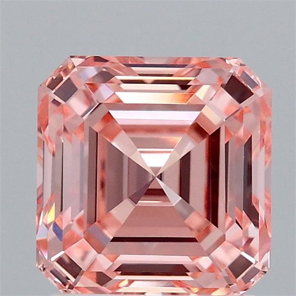 1.91 Carat Asscher Lab Grown Diamond, Fancy Vivid Pink Color, VVS2 Clarity
