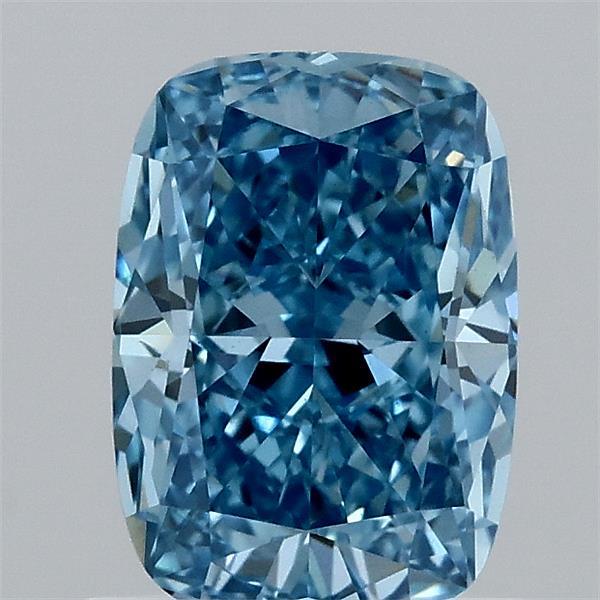 0.94 Carat Cushion Lab Grown Diamond, Fancy Vivid Blue Color, VS1 Clarity