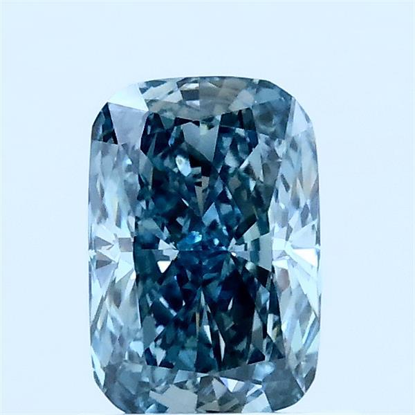 0.90 Carat Cushion Lab Grown Diamond, Fancy Vivid Blue Color, SI1 Clarity
