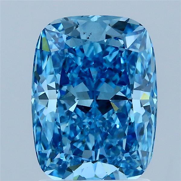 2.03 Carat Cushion Lab Grown Diamond, Fancy Vivid Blue Color, VS1 Clarity