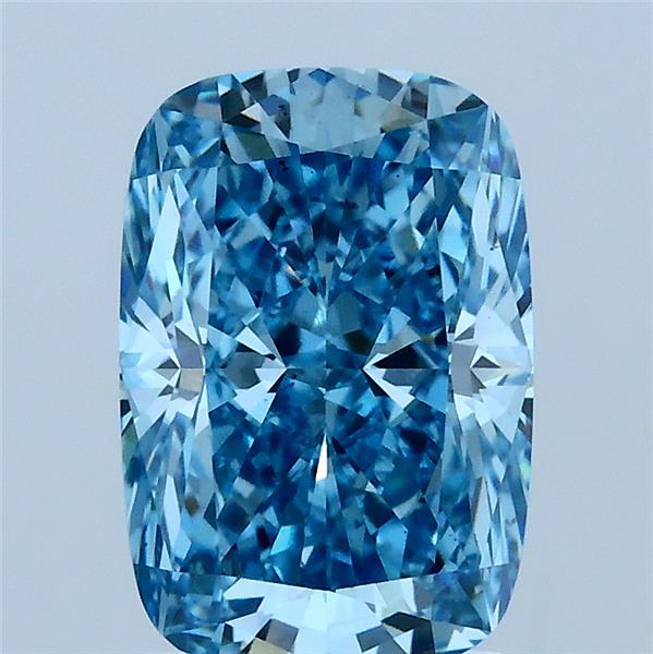 2.18 Carat Cushion Lab Grown Diamond, Fancy Vivid Blue Color, VS2 Clarity