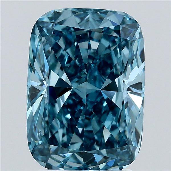 3.13 Carat Cushion Lab Grown Diamond, Fancy Vivid Blue Color, VS1 Clarity
