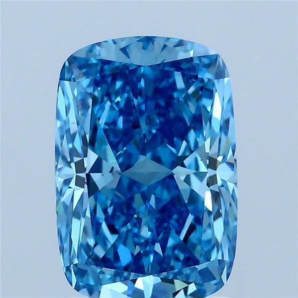 2.03 Carat Cushion Lab Grown Diamond, Fancy Vivid Blue Color, VS1 Clarity