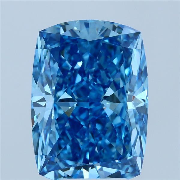 5.05 Carat Cushion Lab Grown Diamond, Fancy Vivid Blue Color, VS1 Clarity