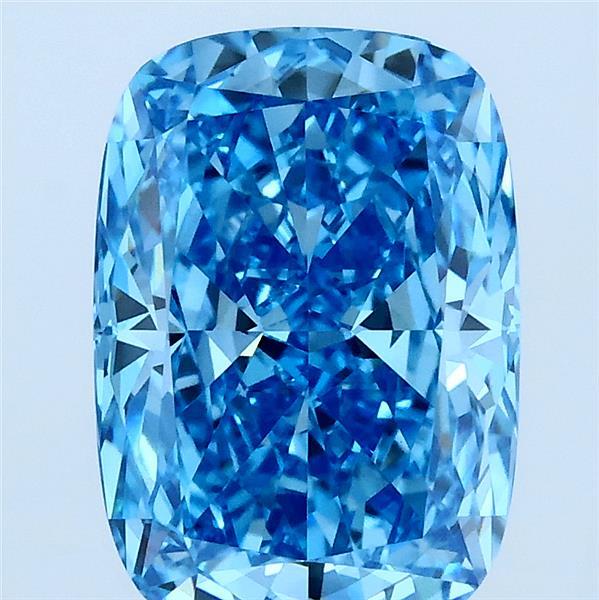 3.05 Carat Cushion Lab Grown Diamond, Fancy Vivid Blue Color, VVS2 Clarity
