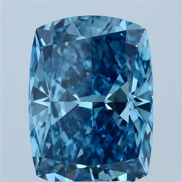 4.19 Carat Cushion Lab Grown Diamond, Fancy Vivid Blue Color, SI1 Clarity