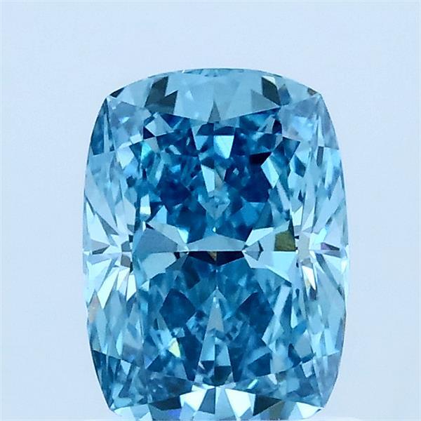 1.06 Carat Cushion Lab Grown Diamond, Fancy Vivid Blue Color, VVS2 Clarity