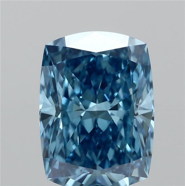2.03 Carat Cushion Lab Grown Diamond, Fancy Vivid Blue Color, VS1 Clarity