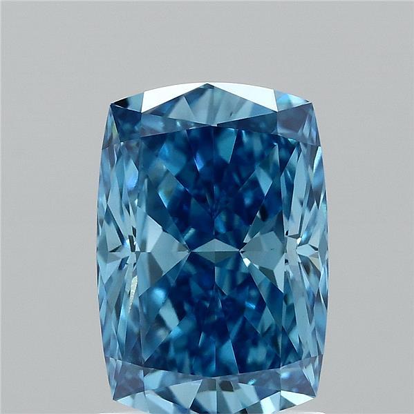 1.57 Carat Cushion Lab Grown Diamond, Fancy Vivid Blue Color, VVS2 Clarity