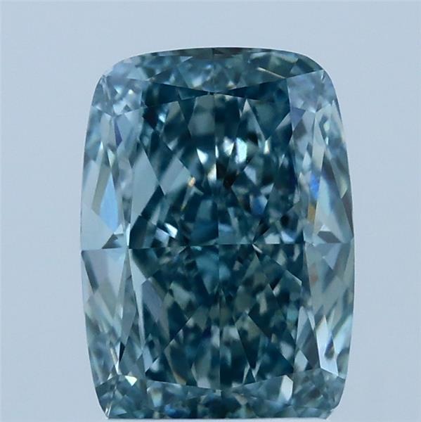 2.01 Carat Cushion Lab Grown Diamond, Fancy Vivid Greenish Blue Color, VS1 Clarity