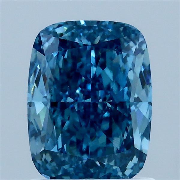 1.55 Carat Cushion Lab Grown Diamond, Fancy Vivid Blue Color, VS2 Clarity