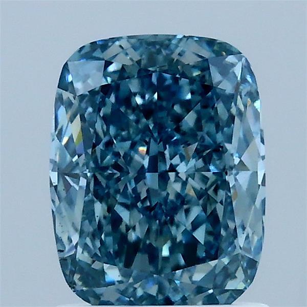 1.60 Carat Cushion Lab Grown Diamond, Fancy Vivid Blue Color, SI1 Clarity