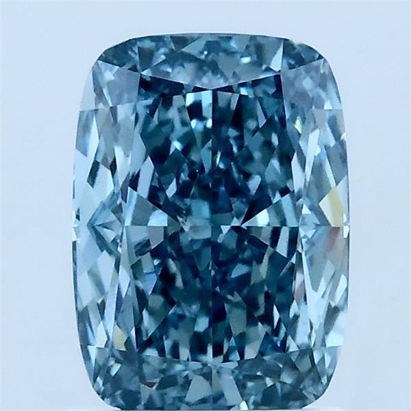 1.53 Carat Cushion Lab Grown Diamond, Fancy Vivid Blue Color, VVS2 Clarity