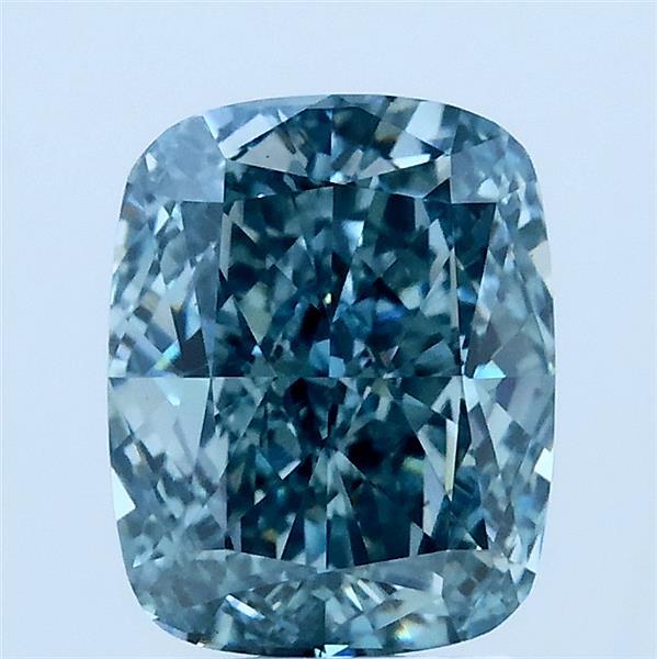 2.01 Carat Cushion Lab Grown Diamond, Fancy Intense Greenish Blue Color, VS1 Clarity