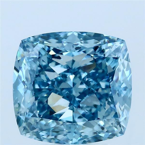 4.24 Carat Cushion Lab Grown Diamond, Fancy Vivid Blue Color, VVS2 Clarity