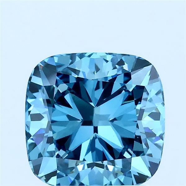 2.05 Carat Cushion Lab Grown Diamond, Fancy Vivid Blue Color, VVS2 Clarity