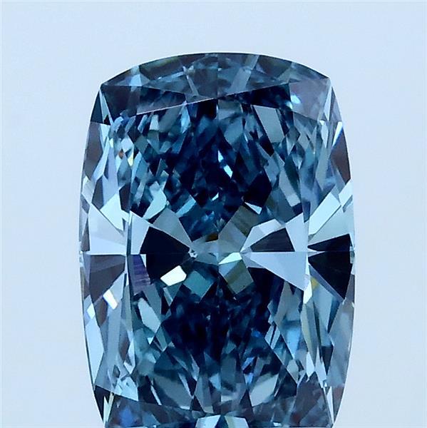 1.83 Carat Cushion Lab Grown Diamond, Fancy Vivid Green Blue Color, VVS2 Clarity