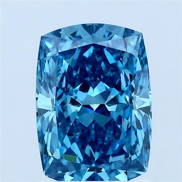 1.57 Carat Cushion Lab Grown Diamond, Fancy Vivid Blue Color, VS1 Clarity