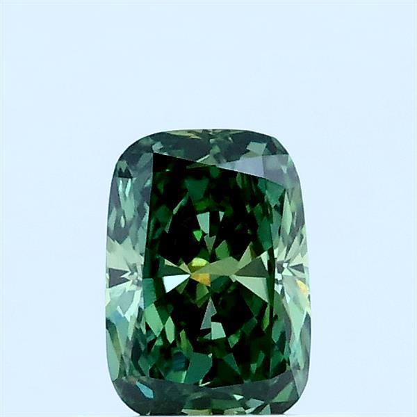 0.56 Carat Cushion Lab Grown Diamond, Fancy Vivid Green Color, VVS2 Clarity