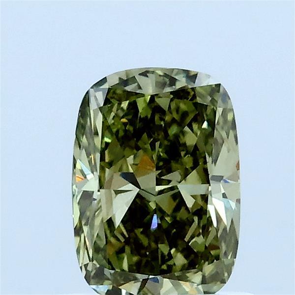 0.87 Carat Cushion Lab Grown Diamond, Fancy Vivid Green Color, VS1 Clarity