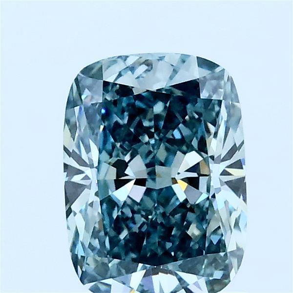 1.10 Carat Cushion Lab Grown Diamond, Fancy Intense Blue Green Color, VVS1 Clarity