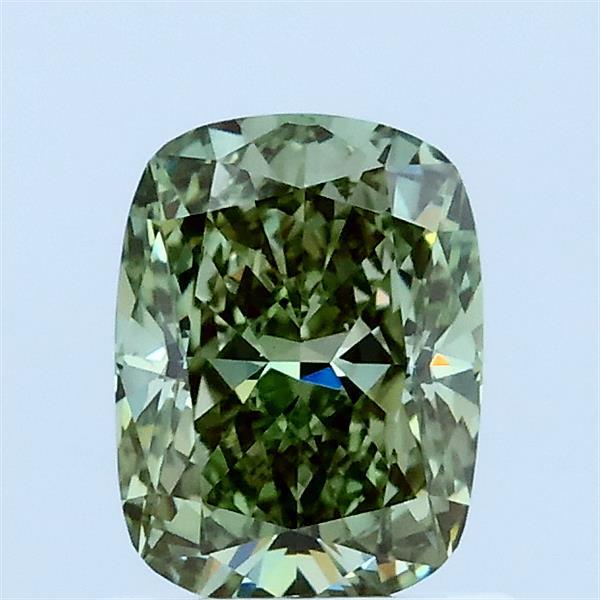 1.09 Carat Cushion Lab Grown Diamond, Fancy Vivid Green Color, VVS2 Clarity