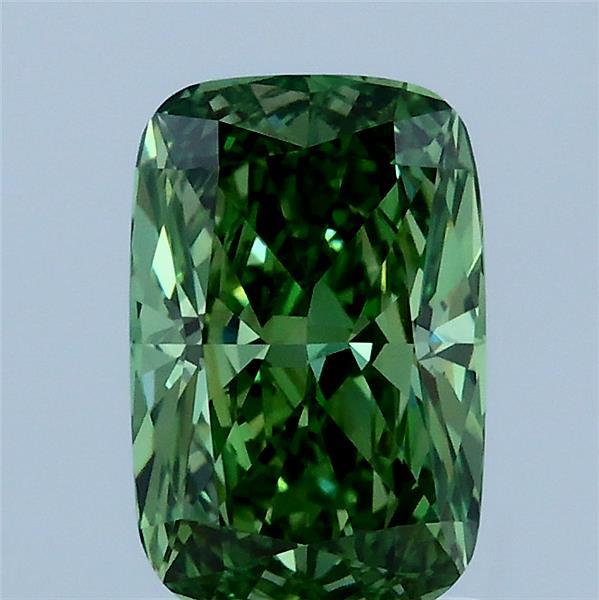 1.52 Carat Cushion Lab Grown Diamond, Fancy Vivid Green Color, VS1 Clarity
