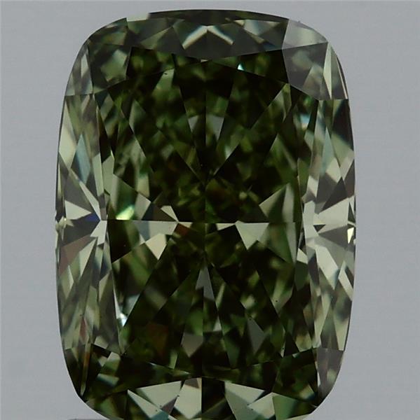 1.85 Carat Cushion Lab Grown Diamond, Fancy Vivid Green Color, VS2 Clarity