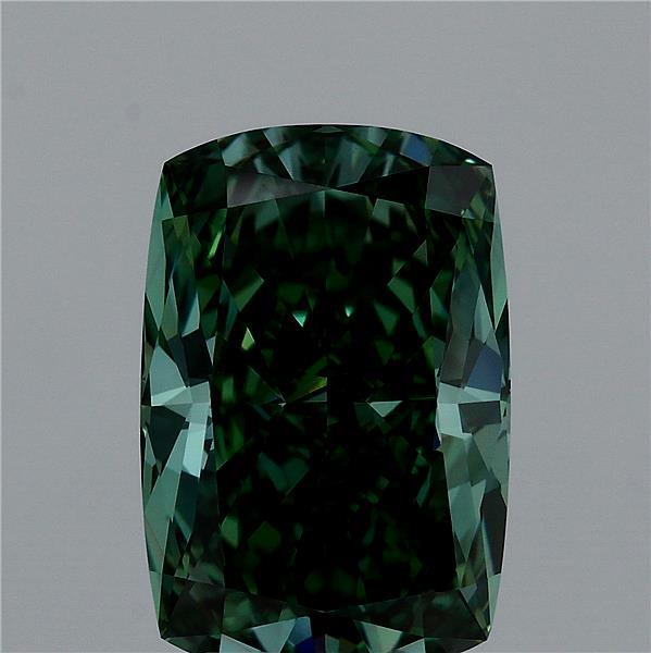 4.08 Carat Cushion Lab Grown Diamond, Fancy Vivid Green Color, VVS2 Clarity