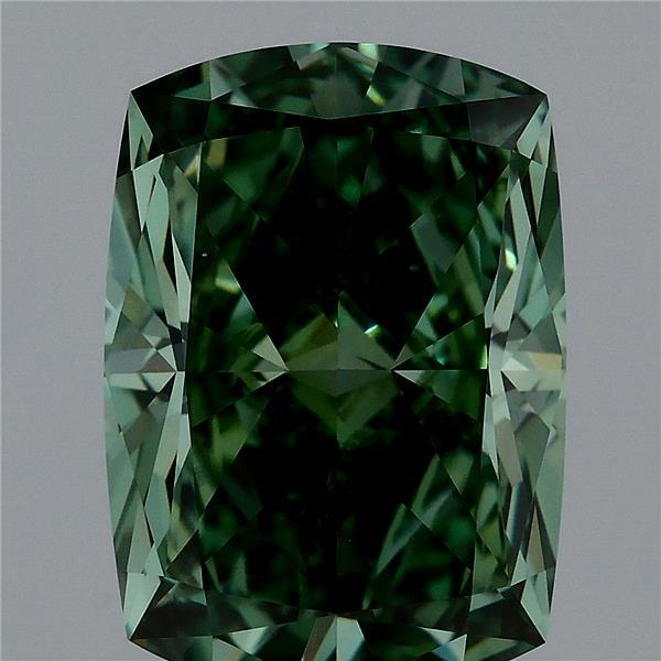 3.54 Carat Cushion Lab Grown Diamond, Fancy Vivid Green Color, VVS2 Clarity