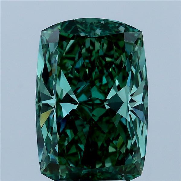 4.07 Carat Cushion Lab Grown Diamond, Fancy Vivid Green Color, VVS2 Clarity