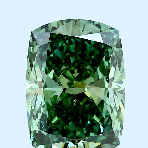 2.01 Carat Cushion Lab Grown Diamond, Fancy Vivid Green Color, VS1 Clarity