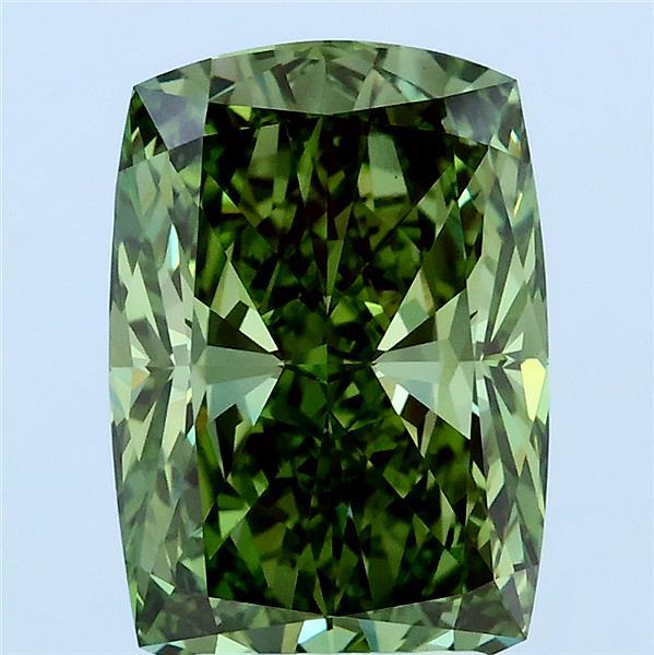 3.20 Carat Cushion Lab Grown Diamond, Fancy Vivid Green Color, VS1 Clarity